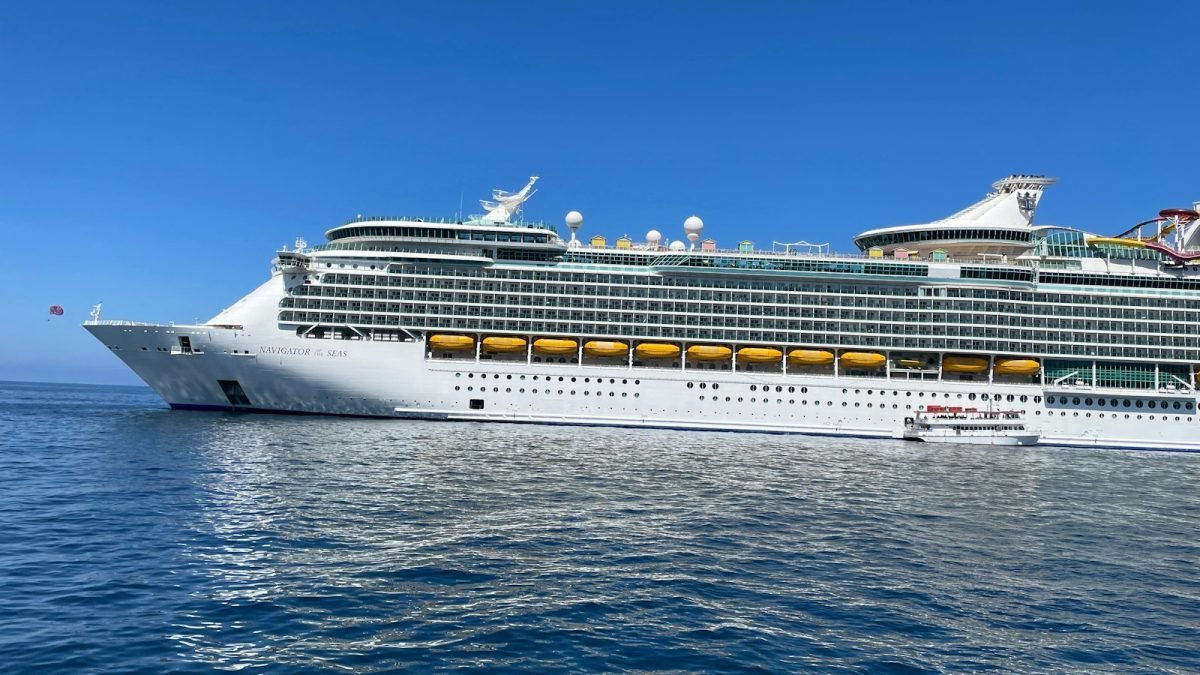 A large cruise ship in the middle of the ocean